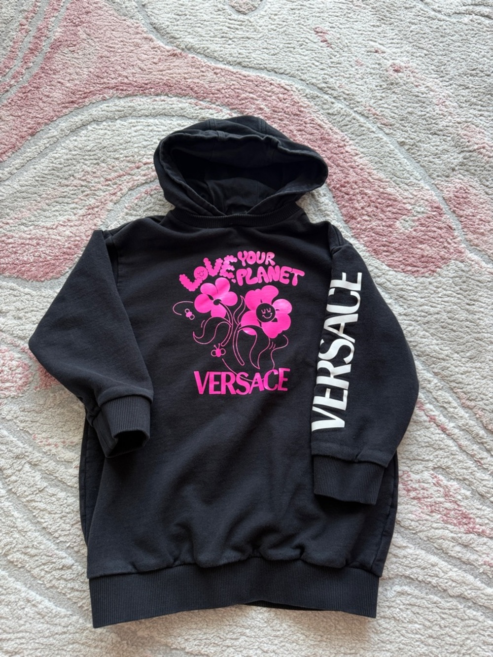 Versace Black Hoodie with Pink Graphic